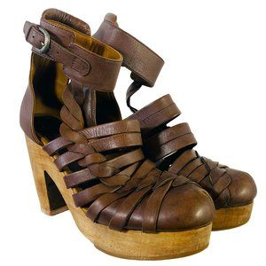 Rachel Comey - Brown Braided Leather Wooden Heel - 8